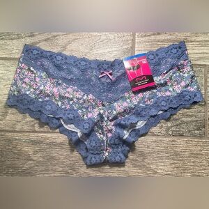 New Maidenform Luxurious Lace Hipster Panties Size XL/8 Blue Floral